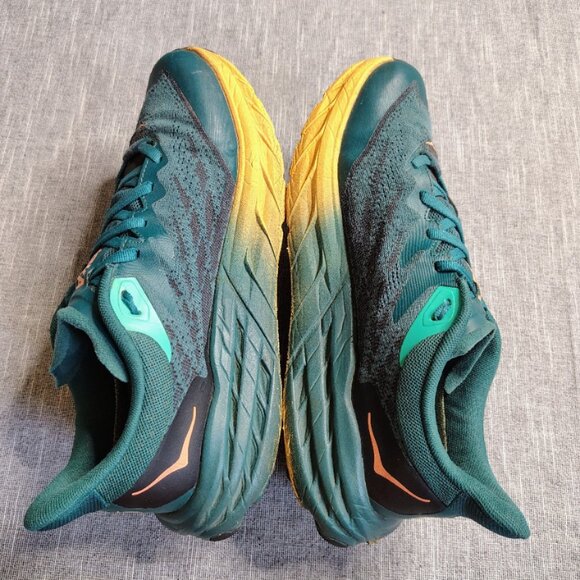 Hoka One One Teal and Yellow Athletic Shoes - Picture 4 of 11